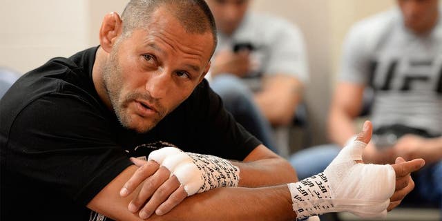 NEW ORLEANS, LA - JUNE 06: Dan Henderson gets his hands wrapped in his locker room during the UFC event at the Smoothie King Center on June 6, 2015 in New Orleans, Louisiana. (Photo by Mike Roach/Zuffa LLC/Zuffa LLC via Getty Images)