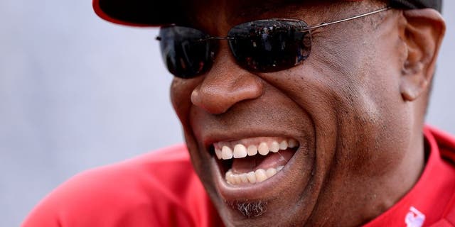 WASHINGTON, DC - APRIL 26: Manager Dusty Baker #12 of the Cincinnati Reds speaks with members of the media before a game against the Washington Nationals at Nationals Park on April 26, 2013 in Washington, DC. (Photo by Patrick McDermott/Getty Images)