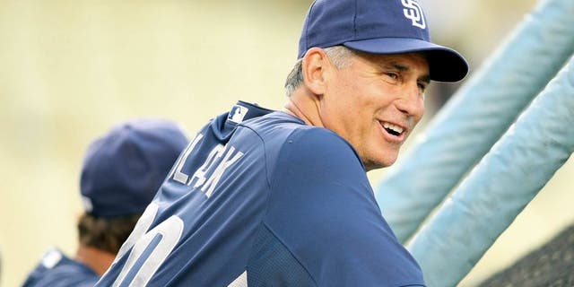 LOS ANGELES, CA - AUGUST 29: Manager Bud Black #20 of the San Diego Padres looks on during batting practice prior to the MLB game against the Los Angeles Dodgers at Dodger Stadium on August 29, 2011 in Los Angeles, California. The Dodgers defeated the Padres 4-1. (Photo by Victor Decolongon/Getty Images)