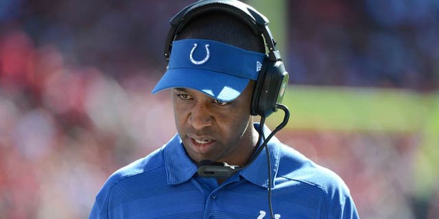 September 22, 2013; San Francisco, CA, USA; Indianapolis Colts offensive coordinator Pep Hamilton during the third quarter against the San Francisco 49ers at Candlestick Park. The Colts defeated the 49ers 27-7. Mandatory Credit: Kyle Terada-USA TODAY Sports