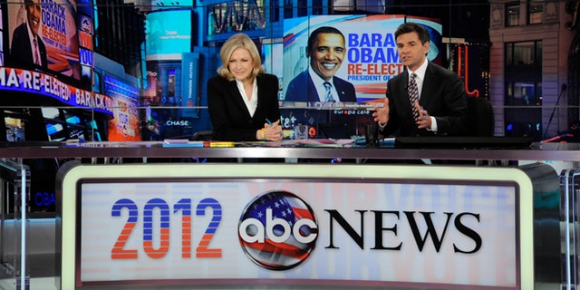 Nov. 7, 2012: This photo released by ABC shows Diane Sawyer, left, and George Stephanopoulos during election night coverage.