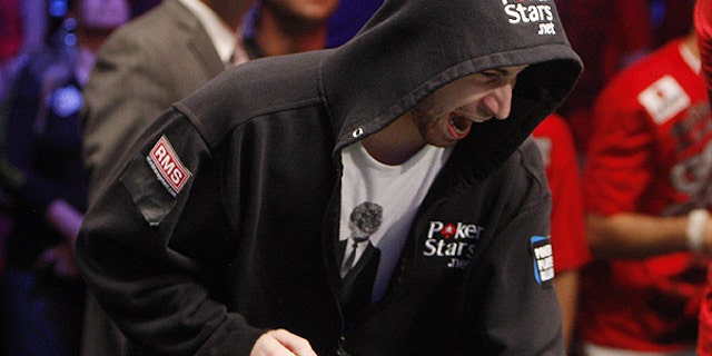Nov. 6: Jonathan Duhamel reacts after winning an all-in hand during the final table of the World Series of Poker.