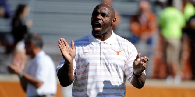 Nov 8, 2014; Austin, TX, USA; Texas Longhorns head coach Charlie Strong prior to kickoff against the West Virginia Mountaineers at Darrell K Royal-Texas Memorial Stadium. Mandatory Credit: Brendan Maloney-USA TODAY Sports