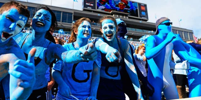 Nov 9, 2013; Chapel Hill, NC, USA; North Carolina Tar Heels fans react in the first quarter at Kenan Memorial Stadium. Mandatory Credit: Bob Donnan-USA TODAY Sports