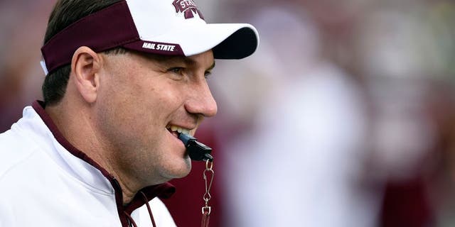 Nov 8, 2014; Starkville, MS, USA; Mississippi State Bulldogs head coach Dan Mullen during pre game warmups before their game against the UT Martin Skyhawks at Davis Wade Stadium. Mandatory Credit: John David Mercer-USA TODAY Sports