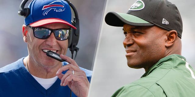 Head coach Rex Ryan of the Buffalo Bills looks on during a NFL game against the Tennessee Titans at Nissan Stadium on October 11, 2015 in Nashville, Tennessee. (Photo by Ronald C. Modra/Sports Imagery/Getty Images) Head coach Todd Bowles of the New York Jets looks on before a game against the Philadelphia Eagles at MetLife Stadium on September 27, 2015 in East Rutherford, New Jersey. (Photo by Alex Goodlett/Getty Images)