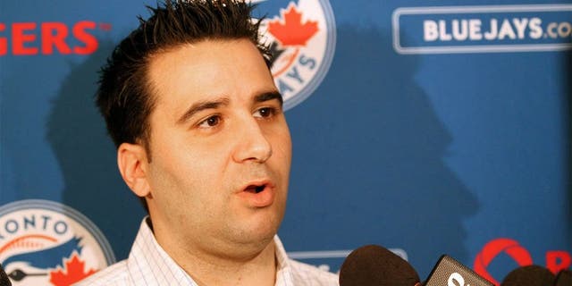 Dec 6, 2011; Dallas, TX, USA; Toronto Blue Jays general manager Alex Anthopoulos answers questions during the MLB winter meetings at Hilton Anatole. Mandatory Credit: Matthew Emmons-USA TODAY Sports