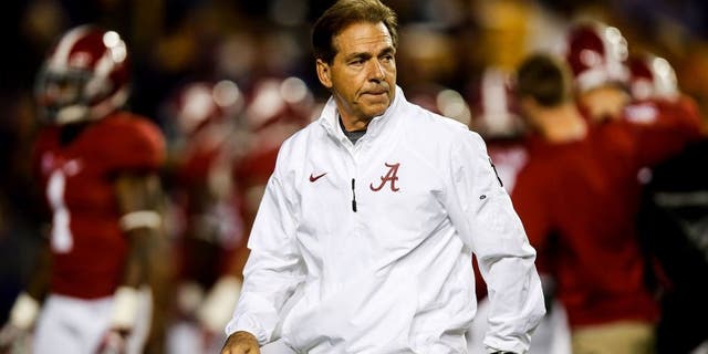 Nov 8, 2014; Baton Rouge, LA, USA; Alabama Crimson Tide head coach Nick Saban before a game against the LSU Tigers at Tiger Stadium. Mandatory Credit: Derick E. Hingle-USA TODAY Sports