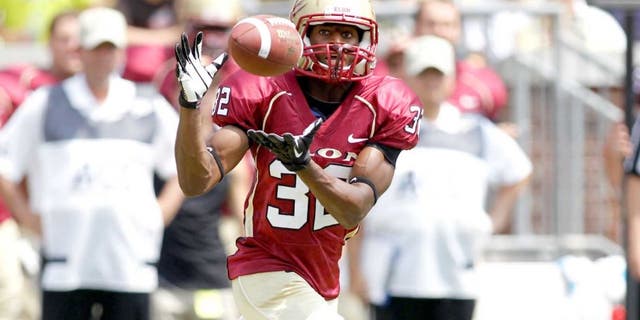 Aug 31, 2013; Atlanta, GA, USA; Elon Phoenix wide receiver Demitri Allison (32) catches a pass against the Georgia Tech Yellow Jackets in the third quarter at Bobby Dodd Stadium. Georgia Tech defeated Elon 70-0. Mandatory Credit: Brett Davis-USA TODAY Sports