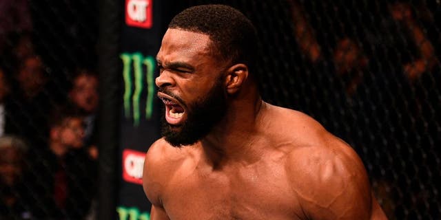 ATLANTA, GA - JULY 30: Tyron Woodley celebrates after knocking out Robbie Lawler in their welterweight championship bout during the UFC 201 event on July 30, 2016 at Philips Arena in Atlanta, Georgia. (Photo by Jeff Bottari/Zuffa LLC/Zuffa LLC via Getty Images)