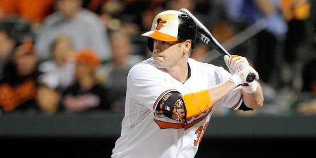 BALTIMORE, MD - SEPTEMBER 13: Matt Wieters #32 of the Baltimore Orioles bats against the Kansas City Royals at Oriole Park at Camden Yards on September 13, 2015 in Baltimore, Maryland. (Photo by G Fiume/Getty Images)