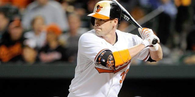 BALTIMORE, MD - SEPTEMBER 13: Matt Wieters #32 of the Baltimore Orioles bats against the Kansas City Royals at Oriole Park at Camden Yards on September 13, 2015 in Baltimore, Maryland. (Photo by G Fiume/Getty Images)