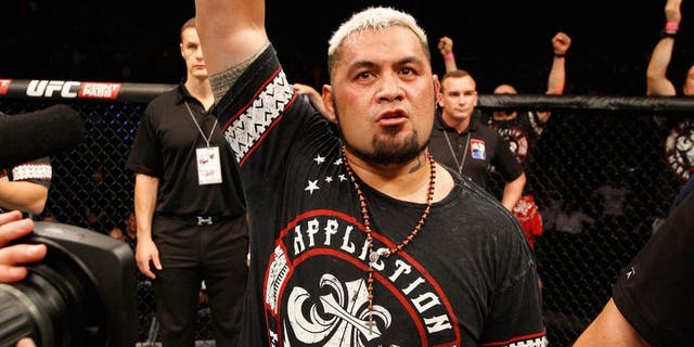 SAITAMA, JAPAN - SEPTEMBER 20: Mark Hunt celebrates after his win over Roy Nelson in their heavyweight bout during the UFC Fight Night event inside the Saitama Arena on September 20, 2014 in Saitama, Japan. (Photo by Mitch Viquez/Zuffa LLC/Zuffa LLC via Getty Images)