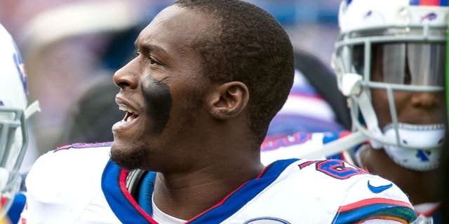 ORCHARD PARK, NY - OCTOBER 19: Leodis McKelvin #21 of the Buffalo Bills looks to the crowd to give out an interception to a lucky fan at Ralph Wilson Stadium on October 19, 2014 in Orchard Park, New York. Buffalo Bills defeat Minnesota Vikings 17-16. (Photo by Brett Carlsen/Getty Images)