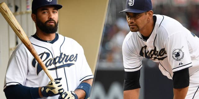 SAN DIEGO, CA - AUGUST 17: Matt Kemp #27 of the San Diego Padres stands in the dugout before a baseball game against the Atlanta Braves at Petco Park August 17, 2015 in San Diego, California. Behind him a fan holds up a sign congratulating him on hitting for the cycle last week. (Photo by Denis Poroy/Getty Images) SAN DIEGO, CA - JUNE 26: Tyson Ross #38 of the San Diego Padres pitches during the first inning of a baseball game against the Arizona Diamondbacks at Petco Park June 26, 2015 in San Diego, California. (Photo by Denis Poroy/Getty Images)