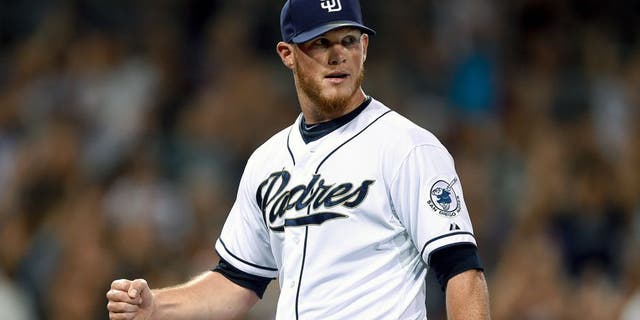 SAN DIEGO, CA - JULY 24: Craig Kimbrel #46 of the San Diego Padres celebrates after the final out during the game against the Miami Marlins at Petco Park on July 24, 2015 in San Diego, California. (Photo by Andy Hayt/San Diego Padres/Getty Images)
