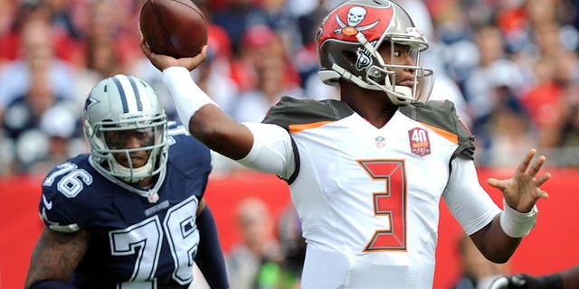 TAMPA, FL - NOVEMBER 15: Quarterback Jameis Winston #3 of the Tampa Bay Buccaneers passes against the Dallas Cowboys at Raymond James Stadium on November 15, 2015 in Tampa, Florida. (Photo by Cliff McBride/Getty Images)
