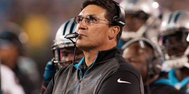 Oct 30, 2014; Charlotte, NC, USA; Carolina Panthers head coach Ron Rivera looks on during the second quarter against the New Orleans Saints at Bank of America Stadium. Mandatory Credit: Jeremy Brevard-USA TODAY Sports