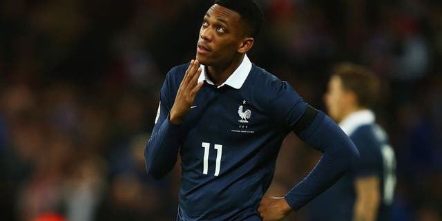 LONDON, ENGLAND - NOVEMBER 17: Anthony Martial of France looks on prior to the International Friendly match between England and France at Wembley Stadium on November 17, 2015 in London, England. (Photo by Clive Rose/Getty Images)
