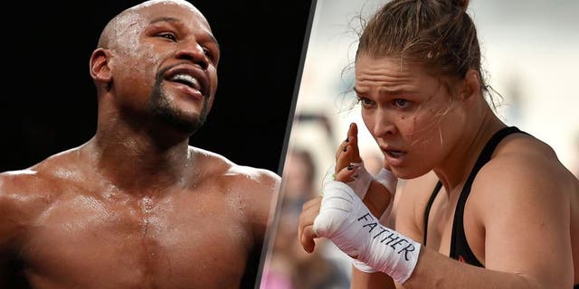 Floyd Mayweather Jr. walks in the ring during his WBC/WBA welterweight title fight against Andre Berto at MGM Grand Garden Arena on September 12, 2015 in Las Vegas, Nevada. (Photo by Ezra Shaw/Getty Images) Womens bantamweight champion Ronda Rousey of the United States holds an open training session at Pepe Beach on July 29, 2015 in Rio de Janeiro, Brazil. (Photo by Buda Mendes/Zuffa LLC/Zuffa LLC via Getty Images)