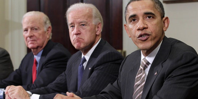 Nov. 18: President Obama, Vice President Biden and former Secretary of State James Baker III discuss the START pact at the White House.
