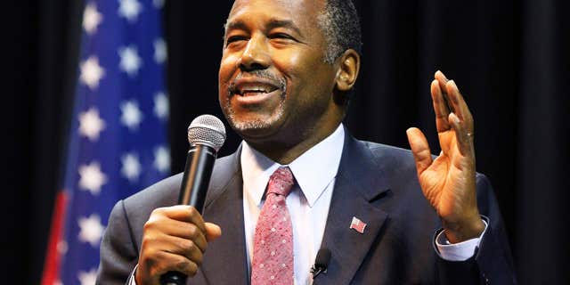 Nov. 19, 2015: Republican presidential candidate Ben Carson addresses supporters during a campaign stop in Mobile, Ala.