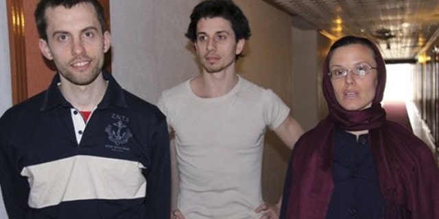 In this May 21, 2010 file photo, American hikers Shane Bauer, left, Josh Fattal, center, and Sarah Shourd are shown in Tehran.