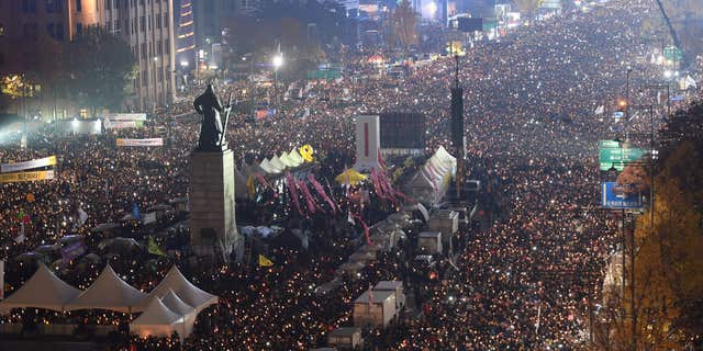 Nov. 19, 2016: Tens of thousands of South Korean protesters stage a rally calling for South Korean President Park Geun-hye to step down in Seoul, South Korea.