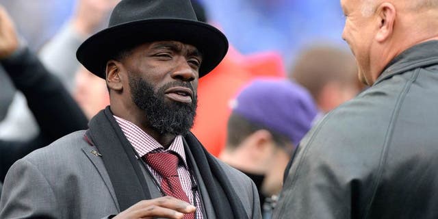 Nov 22, 2015; Baltimore, MD, USA; Former Baltimore Ravens player Ed Reed stands on the field prior to the game against the St. Louis Rams at M&T Bank Stadium. Mandatory Credit: Tommy Gilligan-USA TODAY Sports