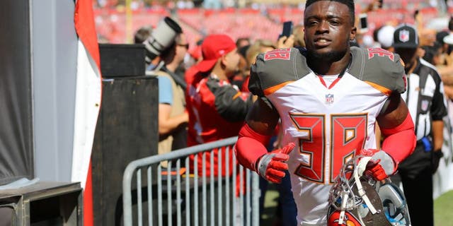 Nov 13, 2016; Tampa, FL, USA; Tampa Bay Buccaneers cornerback Jude Adjei-Barimah (38) against the Chicago Bears at Raymond James Stadium. The Buccaneers won 36-10. Mandatory Credit: Aaron Doster-USA TODAY Sports