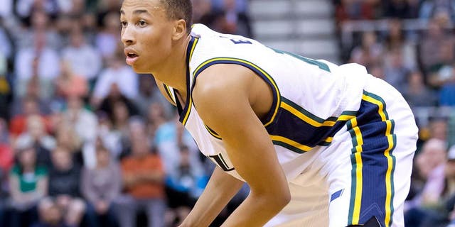 Nov 5, 2014; Salt Lake City, UT, USA; Utah Jazz guard Dante Exum (11) controls the ball during the first half against the Cleveland Cavaliers at EnergySolutions Arena. Mandatory Credit: Russ Isabella-USA TODAY Sports