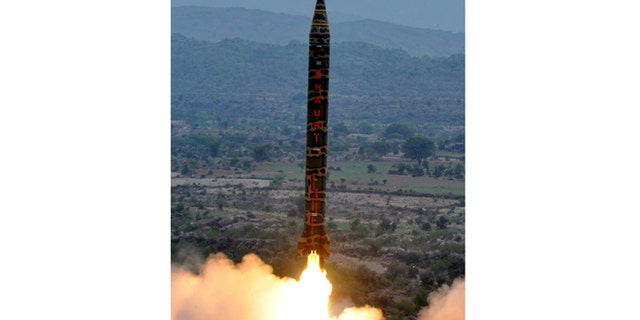 In this Wednesday, Nov. 28, 2012 photo released by Inter Services Public Relations department, Pakistan-made Hatf V or Ghauri missile is launched from an undisclosed location in Pakistan.