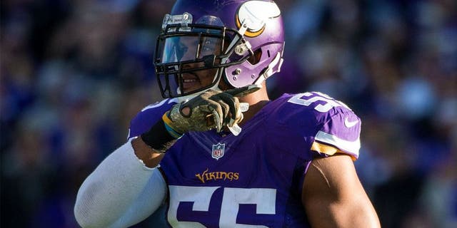 Nov 8, 2015; Minneapolis, MN, USA; Minnesota Vikings linebacker Anthony Barr (55) against the St. Louis Rams at TCF Bank Stadium. The Vikings defeated the Rams 21-18. Mandatory Credit: Brace Hemmelgarn-USA TODAY Sports