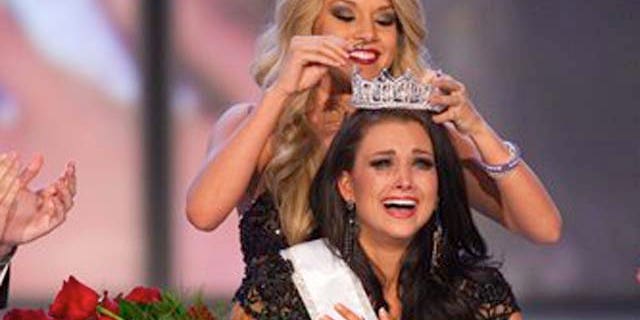 January 14, 2012: Miss Wisconsin Laura Kaeppeler reacts after being crowned Miss America.
