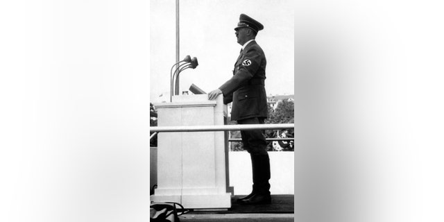 Adolf Hitler, as Germany Chancellor, makes a speech in Kassel, Germany in 1935.