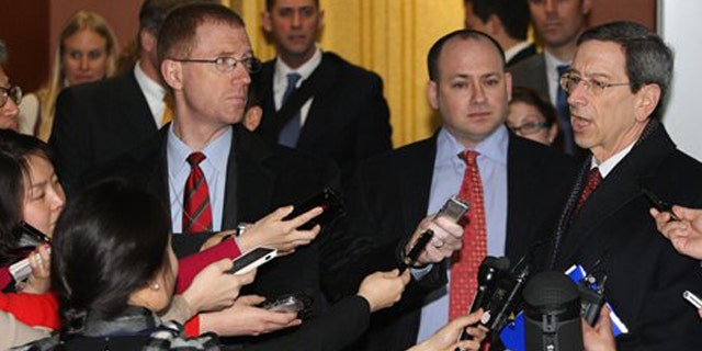 January 17, 2012: Robert Einhorn, U.S. State Department's special adviser for nonproliferation and arms control, right, talks to the media after meeting with South Korean Deputy Foreign Minister Kim Jae-shin at the Foreign Ministry in Seoul, South Korea.