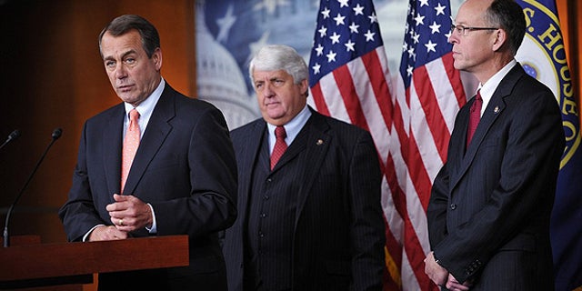Dec. 2: House Minority Leader John Boehner at a press conference with Rep. Rob Bishop (center) and Rep. Greg Walden (Right) in Washington.