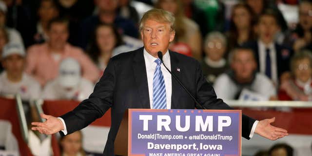 Dec. 5, 2015: Republican presidential candidate Donald Trump speaks during a campaign rally in Davenport, Iowa.