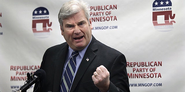 Rep. Tom Emmer of Minnesota, chair of the National Republican Congressional Committee, speaks about the ballots being challenged during a news conference at the Republican Party of Minnesota headquarters in St. Paul, Minnesota, in December of 2018. 