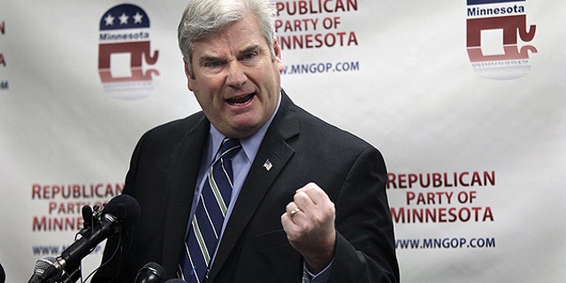 Rep. Tom Emmer of Minnesota, chair of the National Republican Congressional Committee, speaks about the ballots being challenged during a news conference at the Republican Party of Minnesota headquarters in St. Paul, Minnesota, in December of 2018.