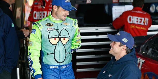 KANSAS CITY, KS - MAY 08: Casey Mears, driver of the #13 Squidward Tentacles Chevrolet, stands in the garage area during practice for the NASCAR Sprint Cup Series SpongeBob SquarePants 400 at Kansas Speedway on May 8, 2015 in Kansas City, Kansas. (Photo by Jeff Zelevansky/Getty Images)