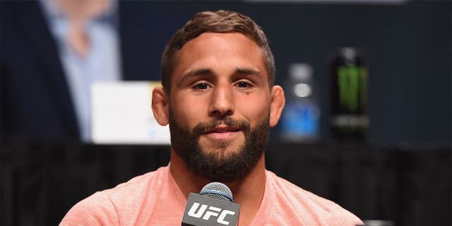 LAS VEGAS, NV - SEPTEMBER 04: Chad Mendes speaks to the media and fans during the UFC's Go Big launch event inside MGM Grand Garden Arena on September 4, 2015 in Las Vegas, Nevada. (Photo by Josh Hedges/Zuffa LLC/Zuffa LLC via Getty Images)