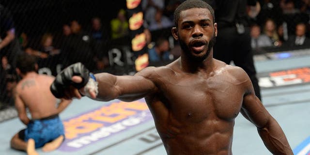 ATLANTIC CITY, NJ - JULY 16: (R-L) Aljamain Sterling celebrates after defeating Hugo Viana in their bantamweight bout during the UFC Fight Night event at Revel Casino on July 16, 2014 in Atlantic City, New Jersey. (Photo by Jeff Bottari/Zuffa LLC/Zuffa LLC via Getty Images) *** Local Caption ***Hugo Viana;Aljamain Sterling