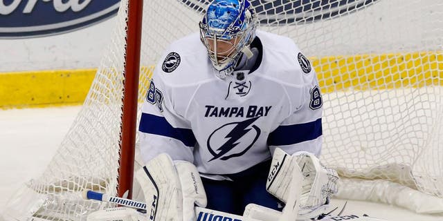 Nov 16, 2015; Sunrise, FL, USA; Tampa Bay Lightning goalie Andrei Vasilevskiy (88) makes a save in the third period of a game against the Florida Panthers at BB&T Center. The Panthers won 1-0. Mandatory Credit: Robert Mayer-USA TODAY Sports