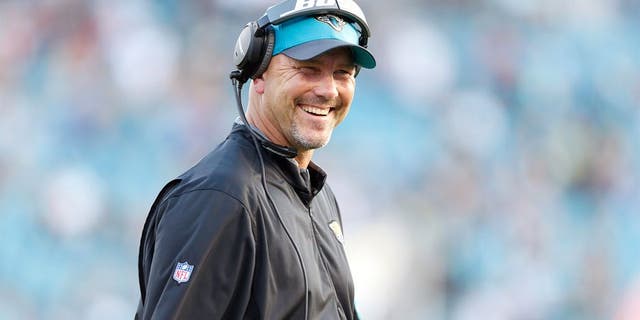 Dec 13, 2015; Jacksonville, FL, USA; Jacksonville Jaguars head coach Gus Bradley smiles against the Indianapolis Colts in the fourth quarter at EverBank Field. The Jaguars won 51-16. Mandatory Credit: Jim Steve-USA TODAY Sports