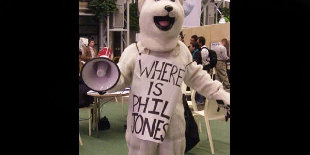 A man in a bear costume at the Copenhagen Climate Summit went hunting for Phil Jones, the scientist at the heart of the Climate-gate scandal.