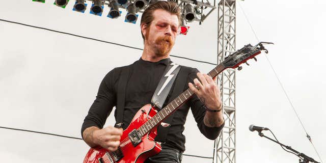 FILE - In this Sept. 11, 2015 file photo, Jesse Hughes of Eagles of Death Metal performs at Riot Fest &amp; Carnival in Chicago.