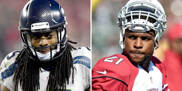 SANTA CLARA, CA - NOVEMBER 27: Richard Sherman #25 of the Seattle Seahawks looks on against the San Francisco 49ers at Levi's Stadium on November 27, 2014 in Santa Clara, California. (Photo by Thearon W. Henderson/Getty Images), OAKLAND, CA - OCTOBER 19: Patrick Peterson #21 of the Arizona Cardinals looks on during pre-game warm ups prior to playing the Oakland Raiders at O.co Coliseum on October 19, 2014 in Oakland, California. (Photo by Thearon W. Henderson/Getty Images)