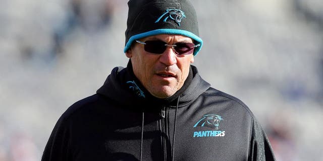 Dec 20, 2015; East Rutherford, NJ, USA; Carolina Panthers head coach Ron Rivera during warm ups before a game against the New York Giants at MetLife Stadium. Mandatory Credit: Brad Penner-USA TODAY Sports