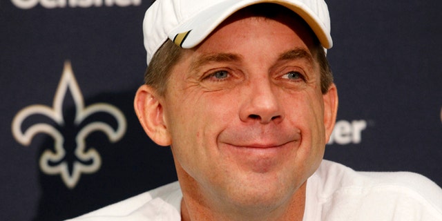 Jan. 17, 2012: This file photo shows New Orleans Saints head coach Sean Payton smiling during a news conference at their NFL football training facility in Metairie, La.